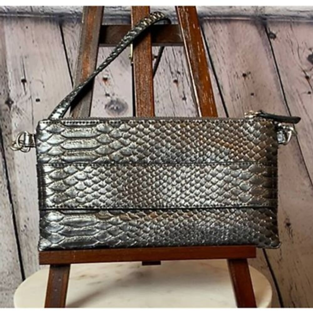 Devi Kroell Gray Snakeskin Shoulder Purse‎ Bag Clutch